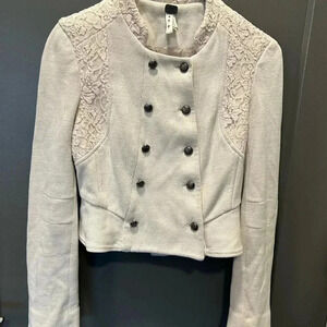 WE THE FREE CROPPED MILITARY STYLE CREAM WITH LACE COTTON BLEND JACKET SIZE4